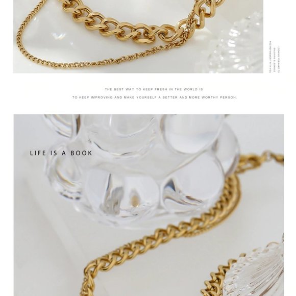 New 18K Gold Plated Link Chain Double Layer Necklace 9c - Picture 4 of 8